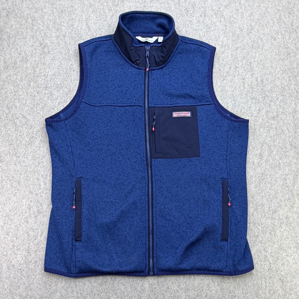 Vineyard Vines Fleece Vest Mens L Blue Preppy Coastal New England Heritage Gorp